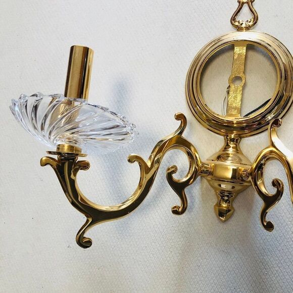 Vintage Elegant Solid Brass  Wall Sconce with Crystal Rosette - Picture 2 of 8